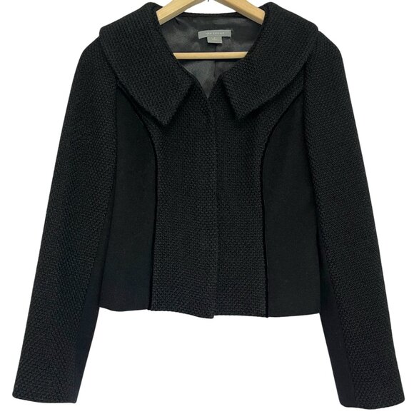 Ann Taylor Textured Wool Jacket Womens Size 0 Black Cropped Tailored Chic - Picture 2 of 11
